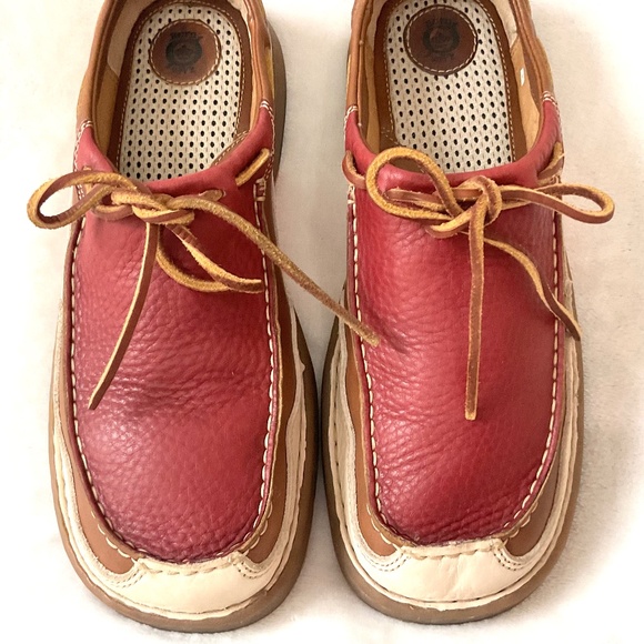 Born Wayz / Børn Men’s Leather Moc-Toe Casual Size 10 M Multi-Tone Red/Tan/Cream - Picture 4 of 16
